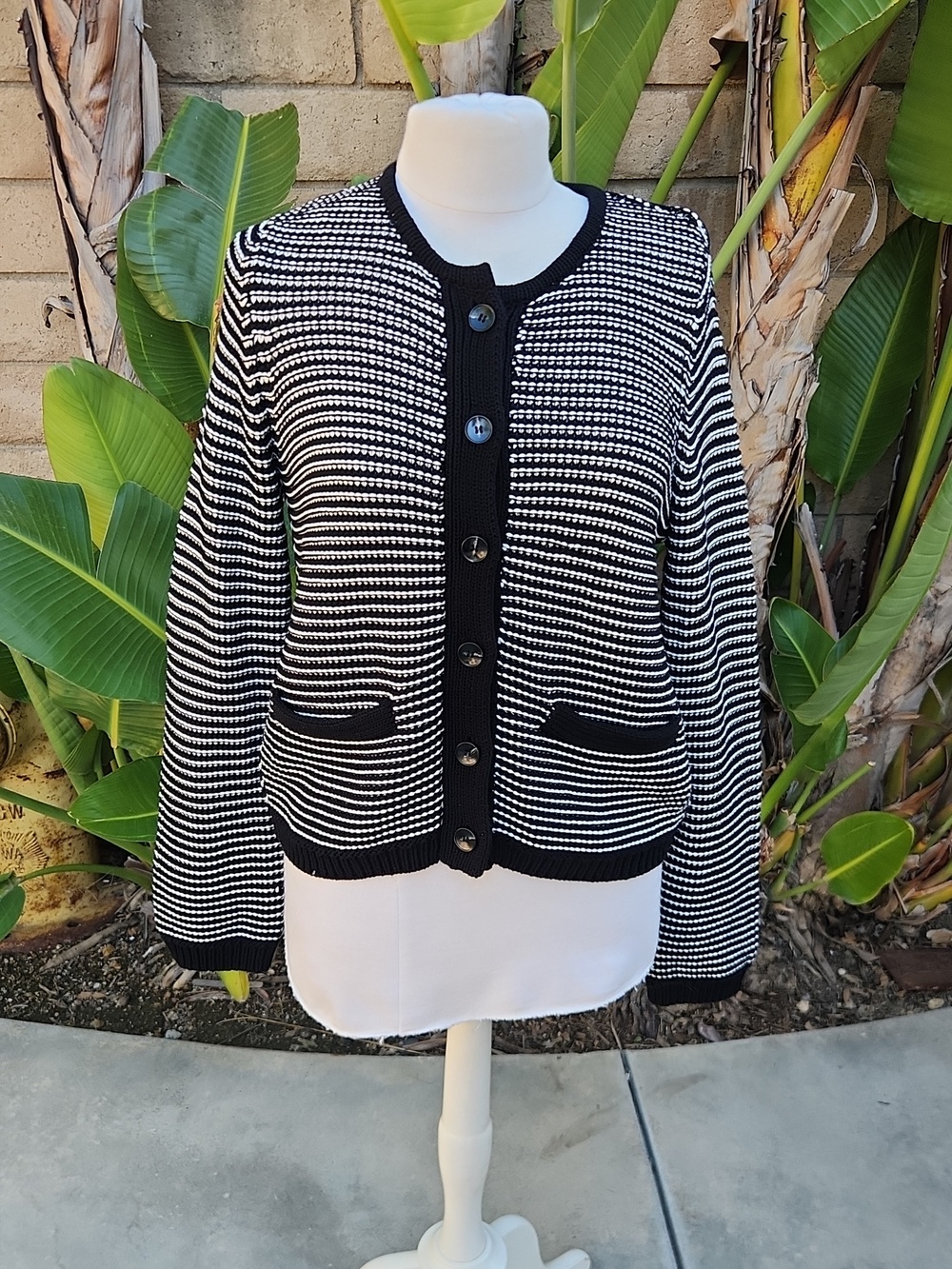 Michael Stars Black White Knit Sweater Cardigan Medium